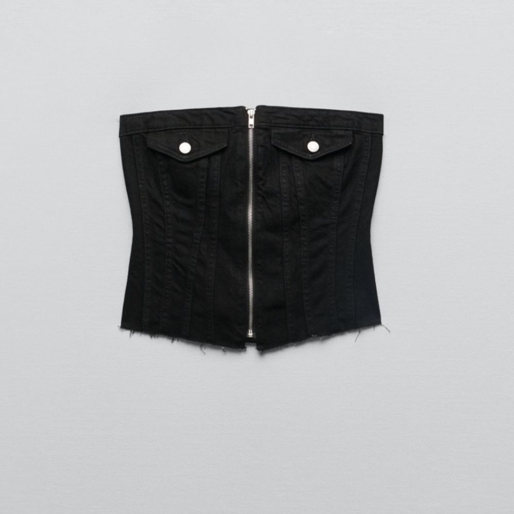 zara black denim TRF tube top